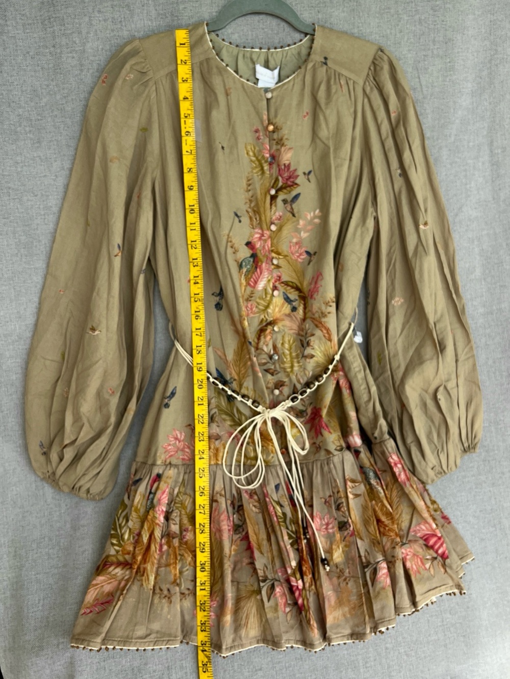 House of Harlow 1960 Floral Birds  wide long sleeve belted mini dress size M - Picture 12 of 16